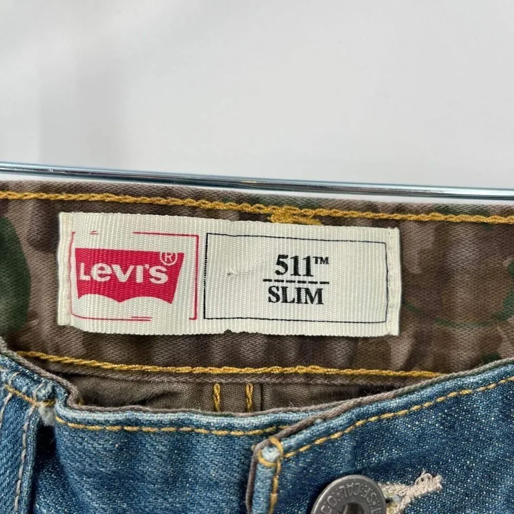 Levi's 511 Kids hunting‎ Slim Camo Cuffed Jeans Blue Denim camouflage Size 12R